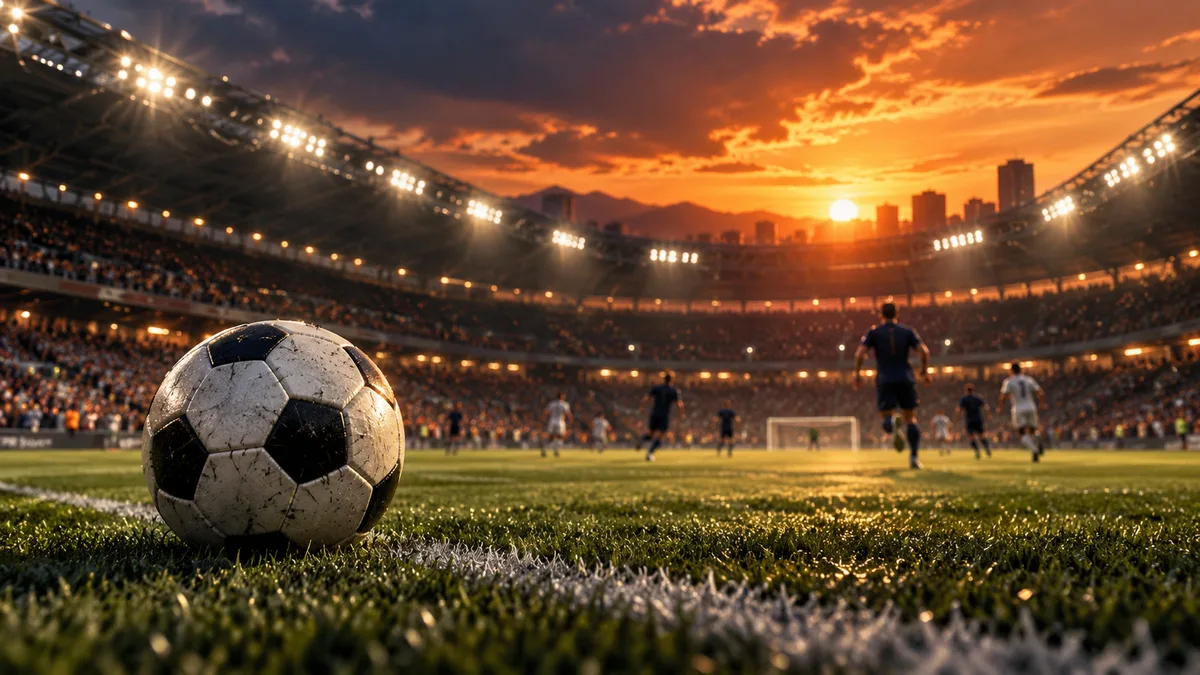 Illustration générée : terrain de football dans un stade éclairé