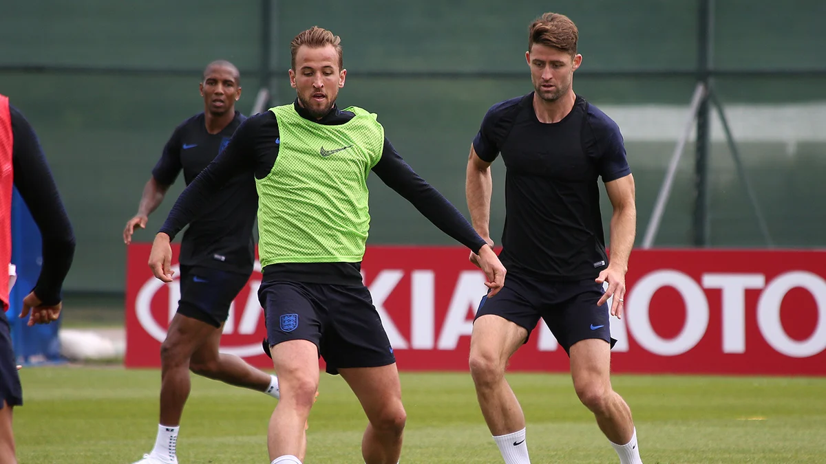 Harry Kane à l’entraînement avec l’Angleterre pendant la Coupe du monde 2018